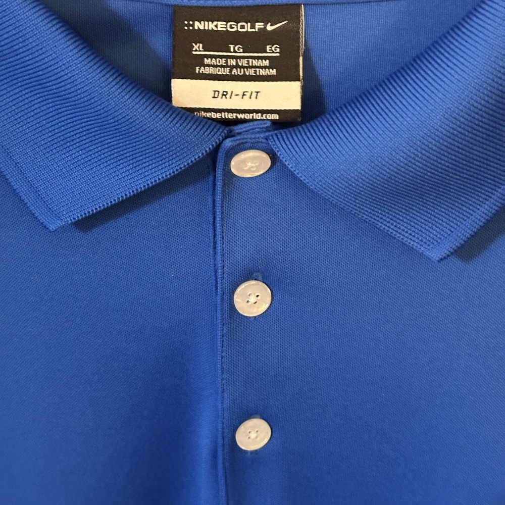Nike Golf‎ Polo Shirt Mens XL Blue Dri-FIT Short Sleeve Marathon Logo Sportswear